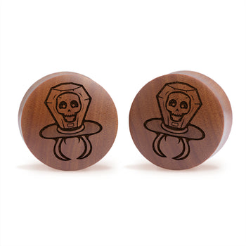 Skull Candy Ring Plug / Gauge - Saba Wood | Convex Double Flare