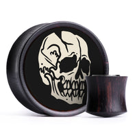 Plug / Gauge Crâne - Bois d'ébène incrusté ivoire & noir | Convexe double évasé