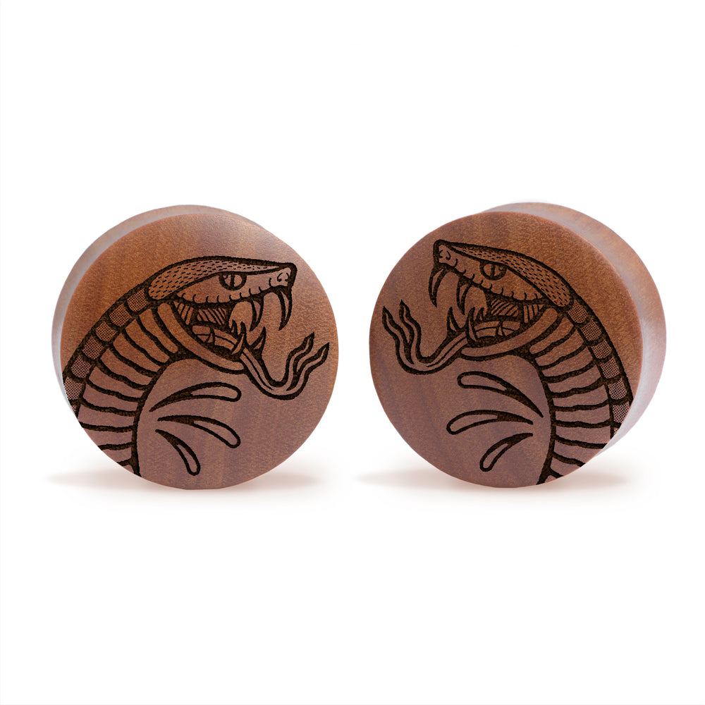 Snake Bite Plug / Gauge - Saba Wood | Convex Double Flare - Lasered To Order In House At Custom Plugs HQ