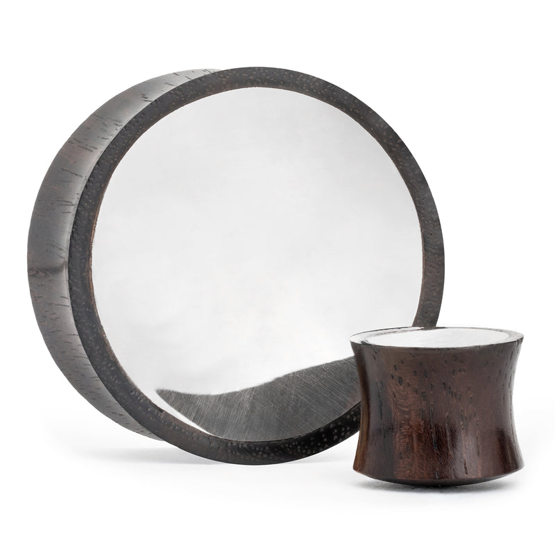Plug / Gauge d'oreille en bois Sono et incrustation de laiton blanc