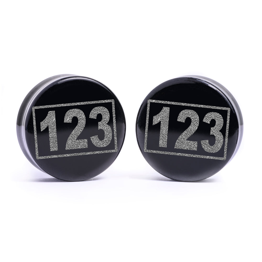 Choose Your Own Number - Squid Game Plug / Gauge - Black Glass | Flat Faced Double Flare - Lasered To Order In House At Custom Plugs HQ