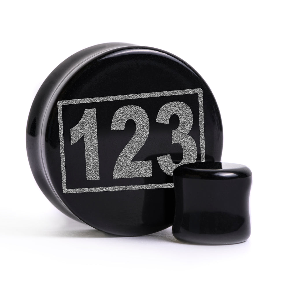 Choose Your Own Number - Squid Game Plug / Gauge - Black Glass | Flat Faced Double Flare - Lasered To Order In House At Custom Plugs HQ