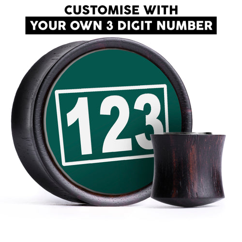 Choose Your Own Number - Squid Game Plug / Gauge - Evergreen & White Inlay Ebony Wood | Convex Double Flare