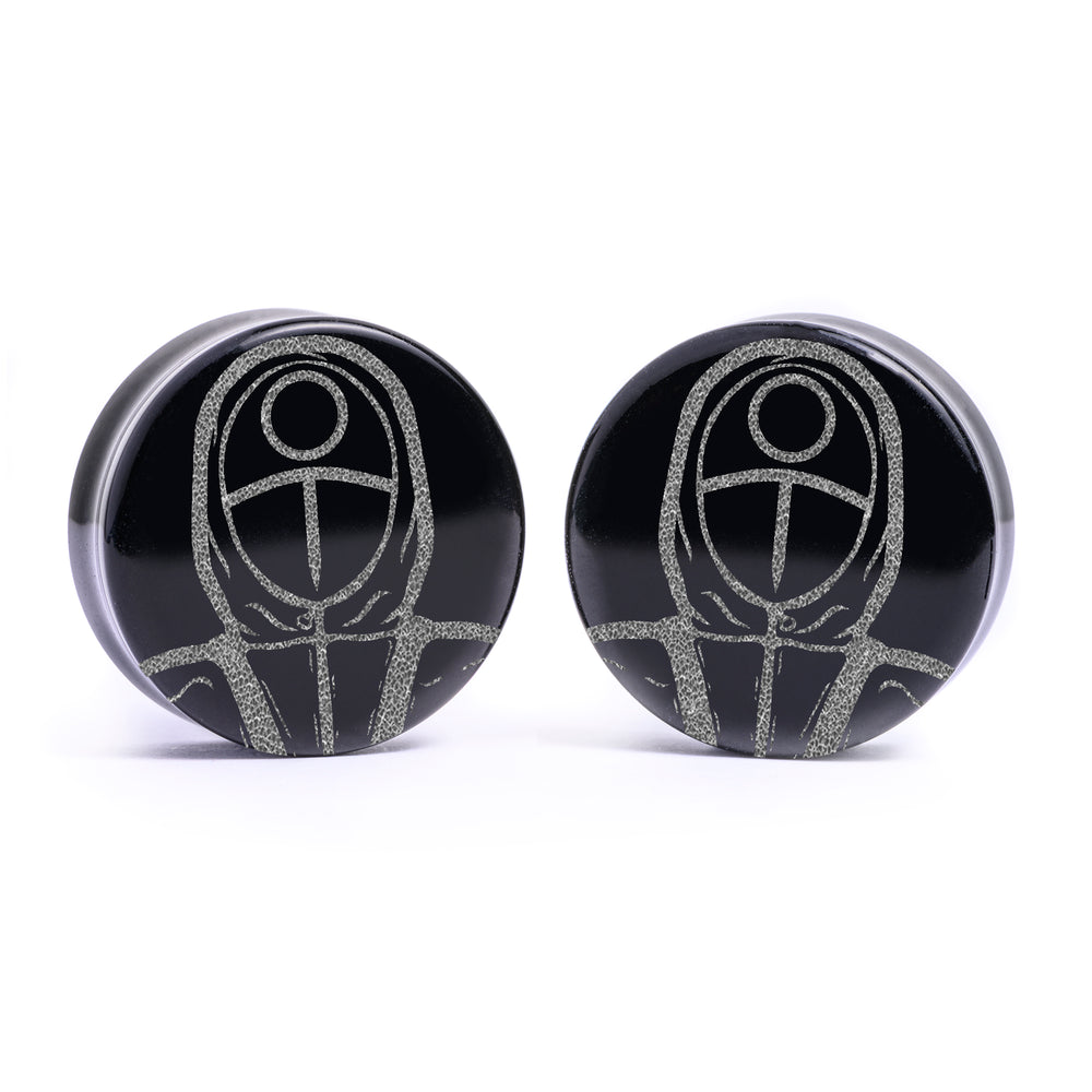 Circle Guard - Squid Game Plug / Gauge - Black Glass | Flat Faced Double Flare - Lasered To Order In House At Custom Plugs HQ