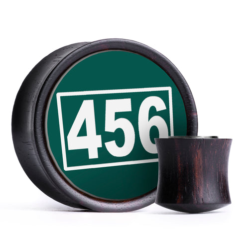 Gi-Hun Number - Squid Game Plug / Gauge - Evergreen & White Inlay Ebony Wood | Convex Double Flare