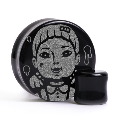 Green Light Red Light - Squid Game Plug / Gauge - Black Glass | Flat Faced Double Flare