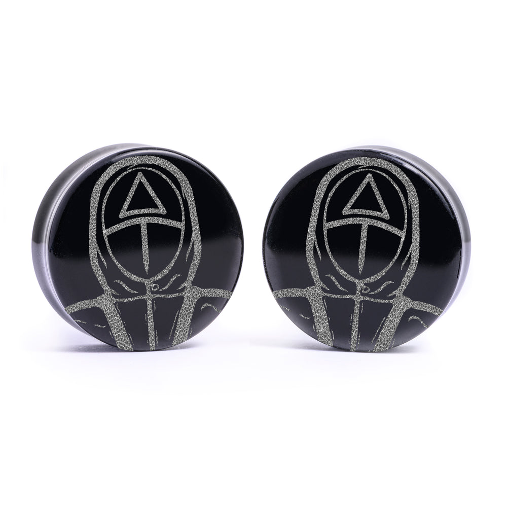 Triangle Guard - Squid Game Plug / Gauge - Black Glass | Flat Faced Double Flare - Lasered To Order In House At Custom Plugs HQ