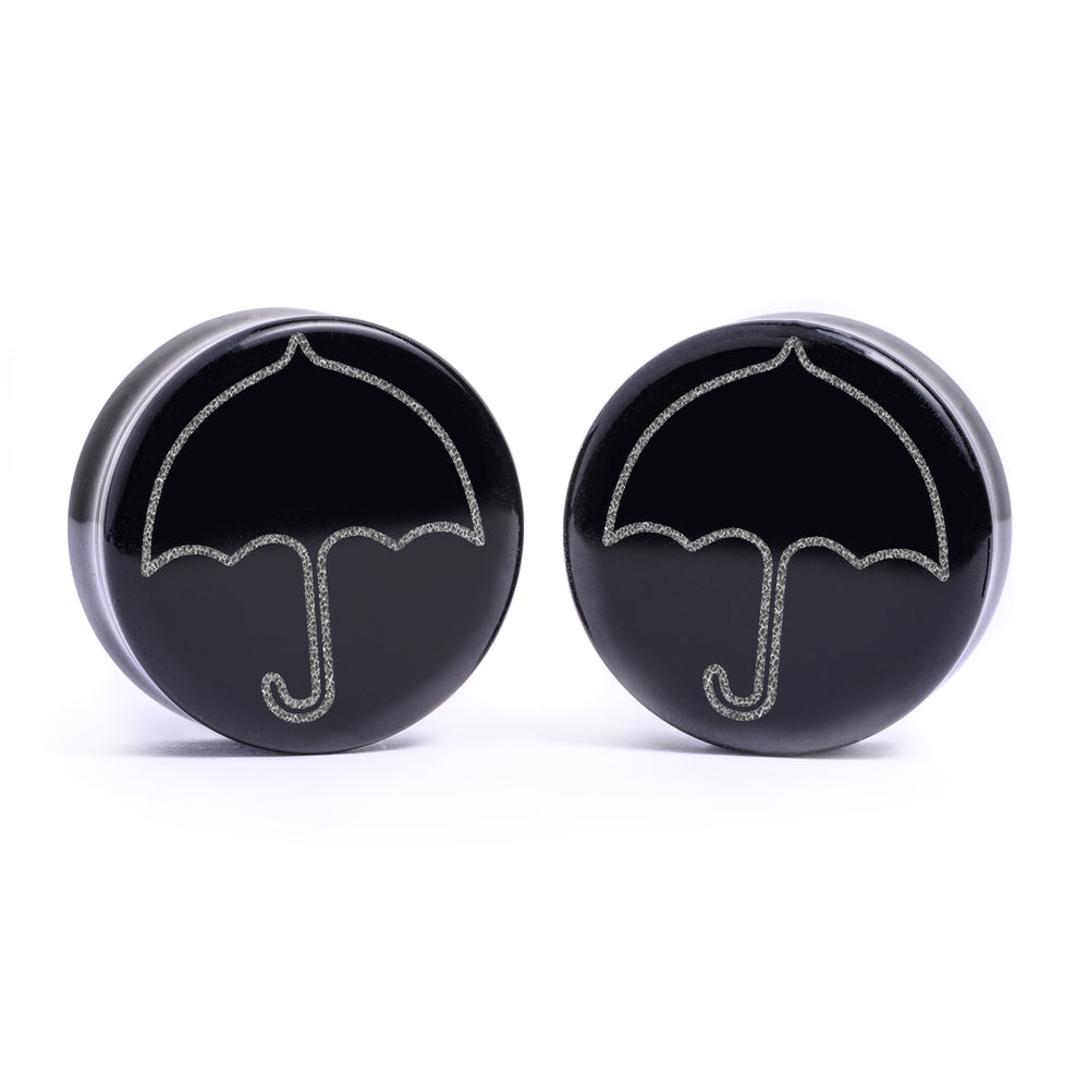Umbrella Cookie - Squid Game Plug / Gauge - Black Glass | Flat Faced Double Flare - Lasered To Order In House At Custom Plugs HQ