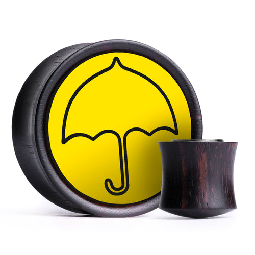 Umbrella Cookie - Squid Game  / Plug / Gauge - Yellow & Black Inlay Ebony Wood | Convex Double Flare