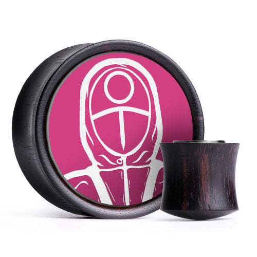 Circle Guard - Squid Game Plug / Gauge - Pink & White Inlay Ebony Wood | Convex Double Flare