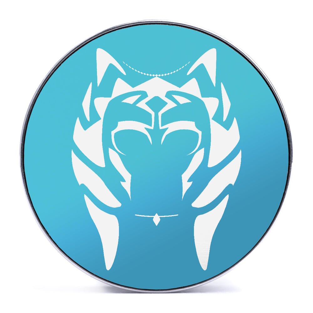 Ahsoka Tano, Light Blue & White Inlay Screwback Double Flare Silver Steel Ear Stretching Plug - Lasered To Order In House At Custom Plugs HQ