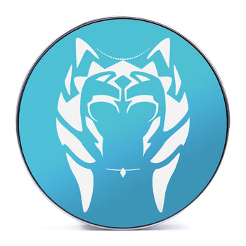 Ahsoka Tano, Light Blue & White Inlay Screwback Double Flare Silver Steel Ear Stretching Plug