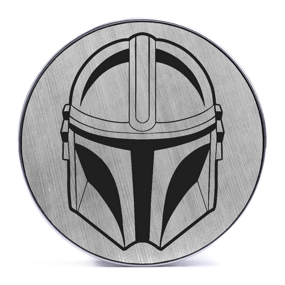 Beskar Steel Helmet, Brushed Silver & Black Inlay Screwback Double Flare Silver Steel Ear Stretching Plug - Lasered To Order In House At Custom Plugs HQ