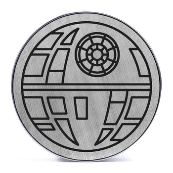 Death Star, Brushed Silver & Black Inlay Screwback Double Flare Silver Steel Ear Stretching Plug