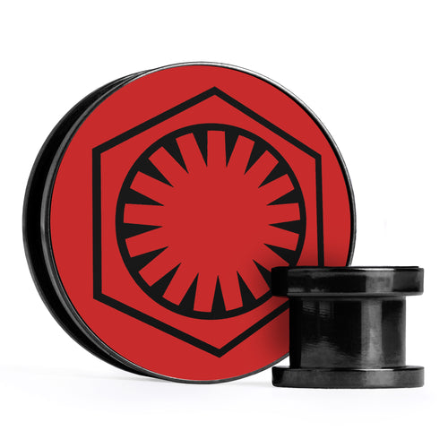 First Order, Black & Red Inlay Screwback Black Steel Ear Stretching Plug