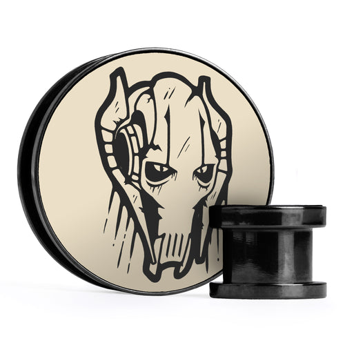 General Grievous, Ivory & Black Inlay Screwback Black Steel Ear Stretching Plug