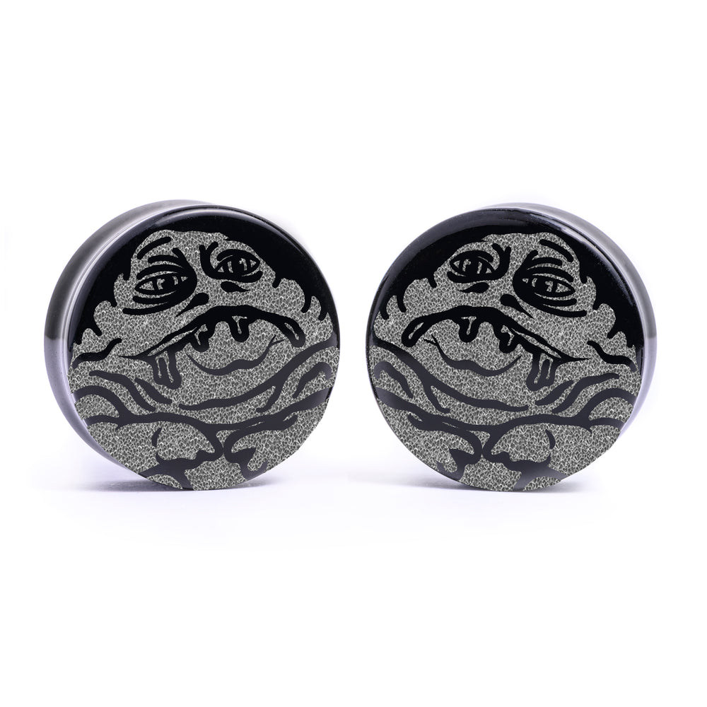 Jabba The Hutt Plug - Black Glass | Flat Faced Double Flare - Lasered To Order In House At Custom Plugs HQ