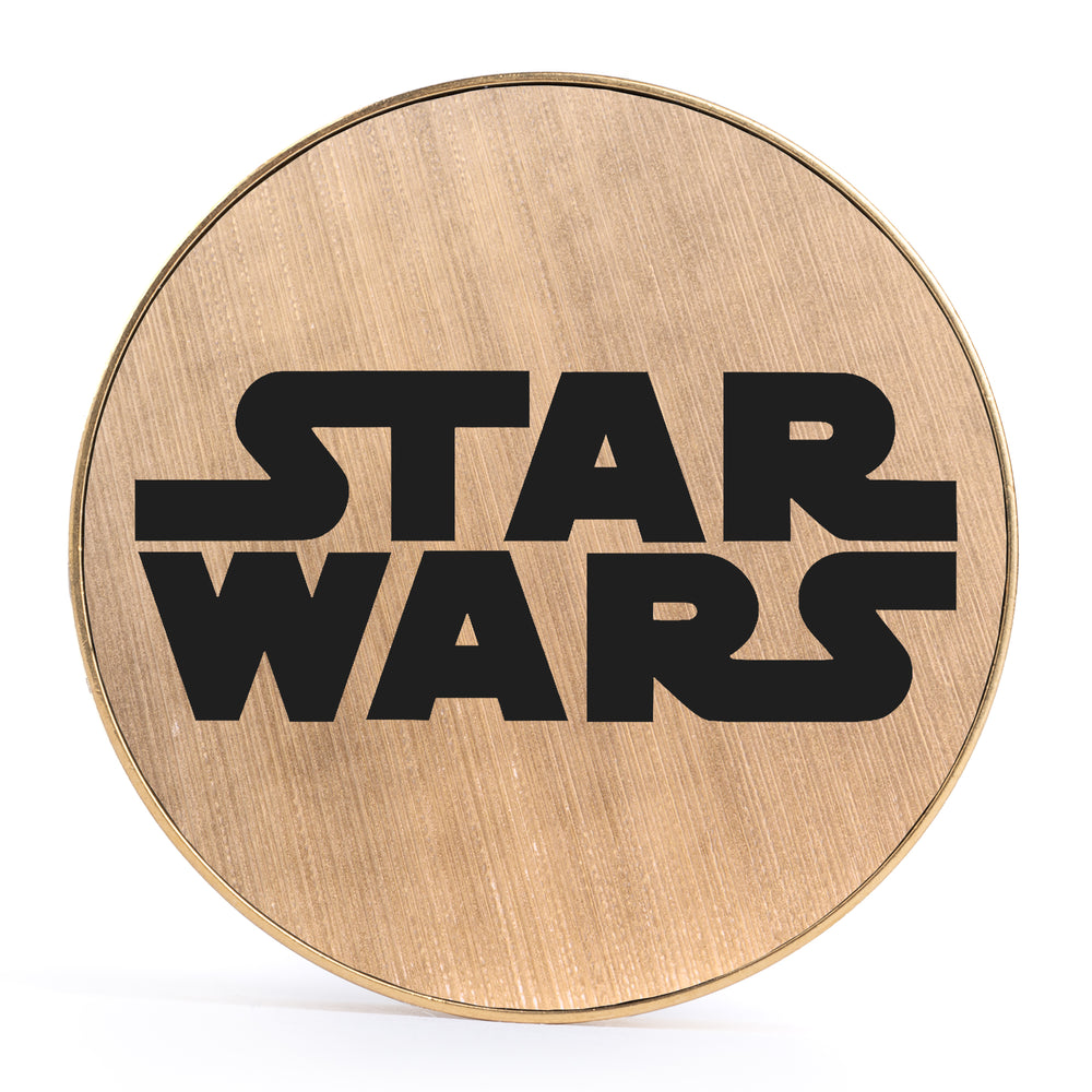 Star Wars Logo, Brushed Gold & Black Inlay Screwback Gold Steel Ear Stretching Plug - Lasered To Order In House At Custom Plugs HQ