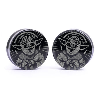 Master Yoda Plug - Black Glass | Flat Faced Double Flare