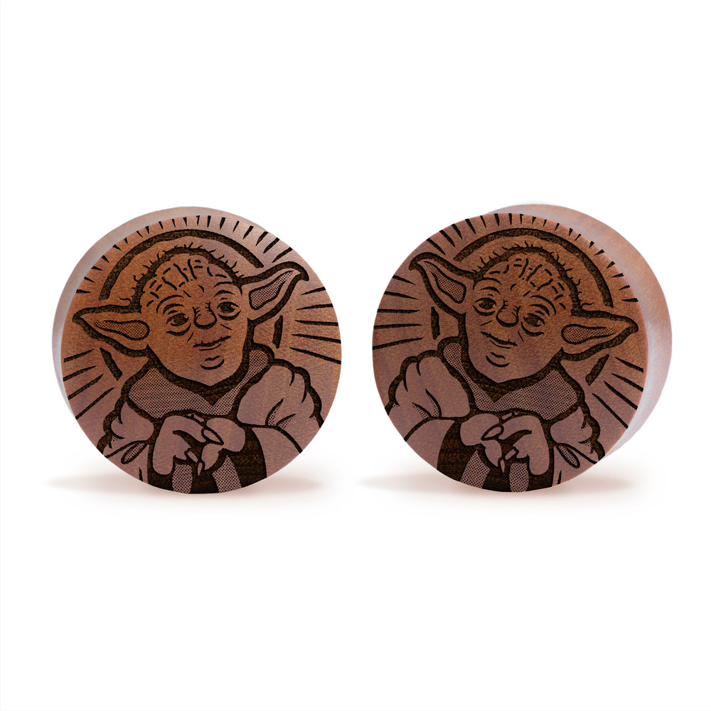 Master Yoda Plug - Saba Wood | Convex Double Flare - Lasered To Order In House At Custom Plugs HQ
