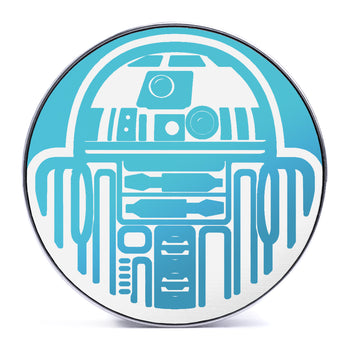 R2D2, Light Blue & White Inlay Screwback Double Flare Silver Steel Ear Stretching Plug