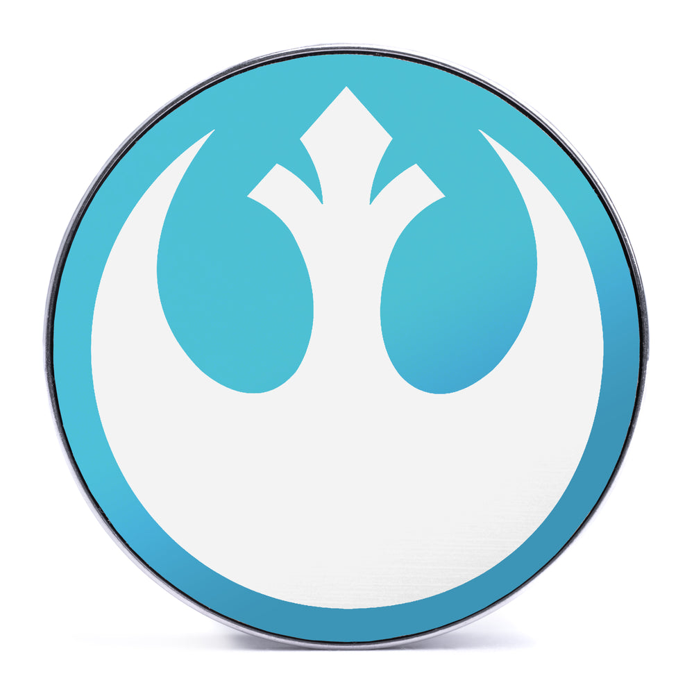 Rebel Alliance, Light Blue & White Inlay Screwback Double Flare Silver Steel Ear Stretching Plug - Lasered To Order In House At Custom Plugs HQ