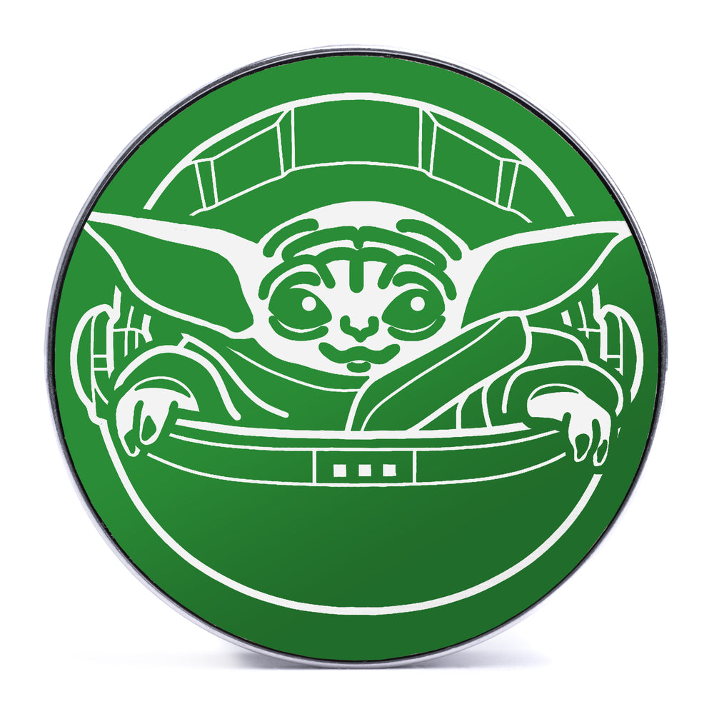 The Child, Green & White Inlay Screwback Double Flare Silver Steel Ear Stretching Plug - Lasered To Order In House At Custom Plugs HQ