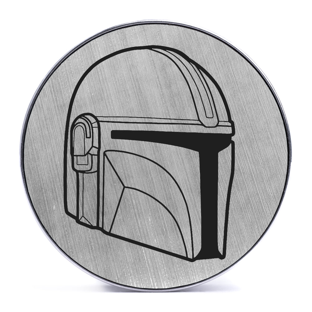 The Mando, Brushed Silver & Black Inlay Screwback Double Flare Silver Steel Ear Stretching Plug - Lasered To Order In House At Custom Plugs HQ