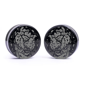 Crescent Moon Gold Inlay Wood Plug - Custom Plugs, Ear Plugs, Gauges, Stretched Ears