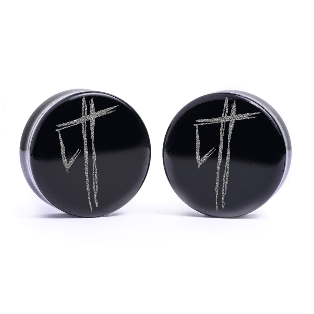TLOU Hunters Plug / Gauge - Black Glass | Flat Faced Double Flare - Lasered To Order In House At Custom Plugs HQ