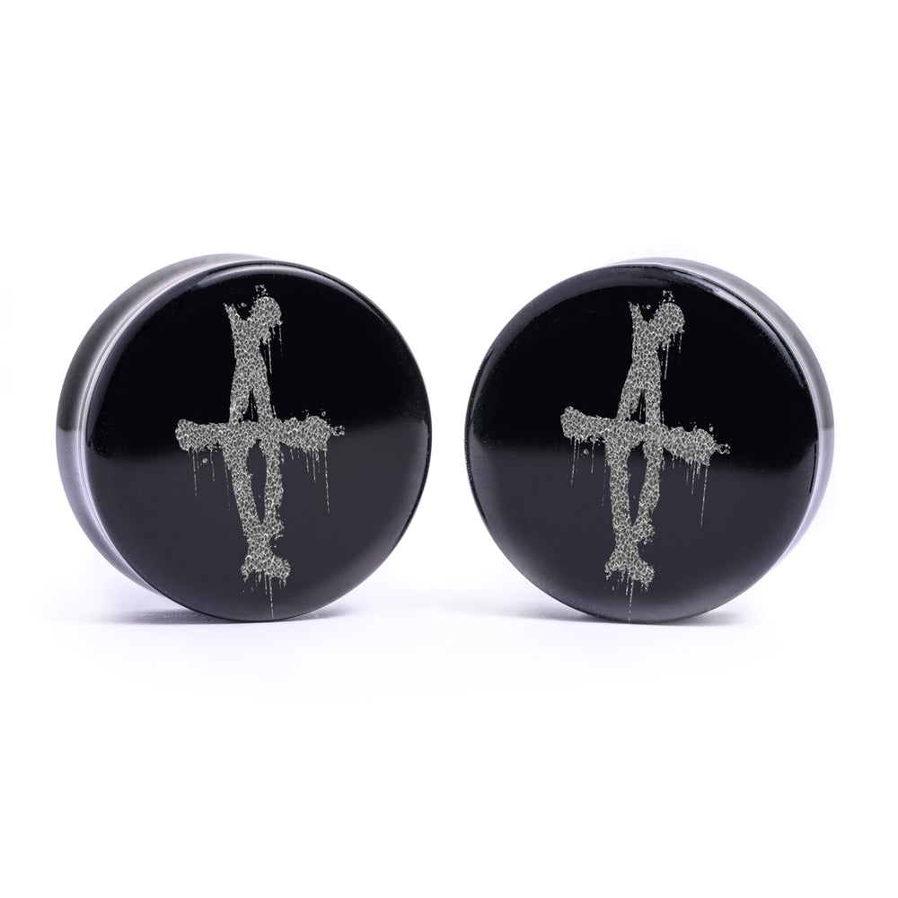TLOU Seraphites Plug / Gauge - Black Glass | Flat Faced Double Flare - Lasered To Order In House At Custom Plugs HQ