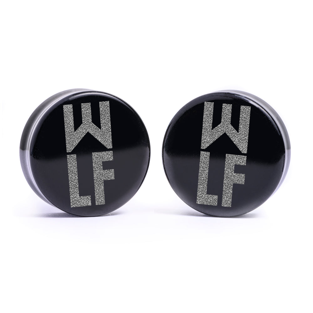 TLOU WLF Emblem Plug / Gauge - Black Glass | Flat Faced Double Flare - Lasered To Order In House At Custom Plugs HQ