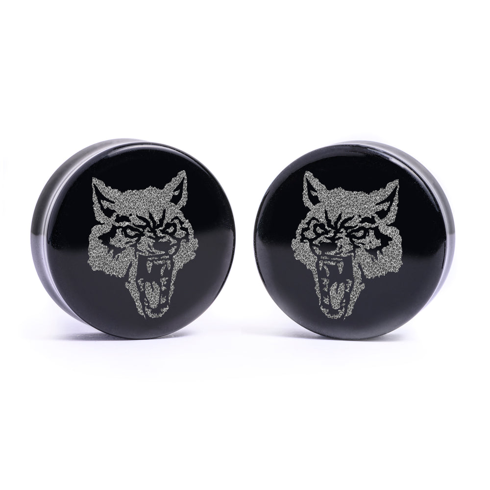 TLOU WLF Head Plug / Gauge - Black Glass | Flat Faced Double Flare - Lasered To Order In House At Custom Plugs HQ