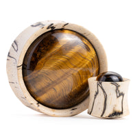 Plug / Gauge en bois de tamarin incrusté de pierre œil de tigre