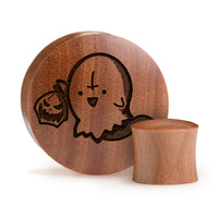 Plug / Gauge Fantôme d'Halloween Trick Or Treat - Bois de Saba | Convexe double évasé