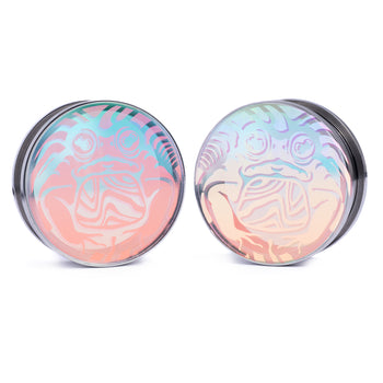 Trippy Toad - Iridescent Inlay Silver Screwback Double Flare Steel Ear Stretching Tunnel / Gauge