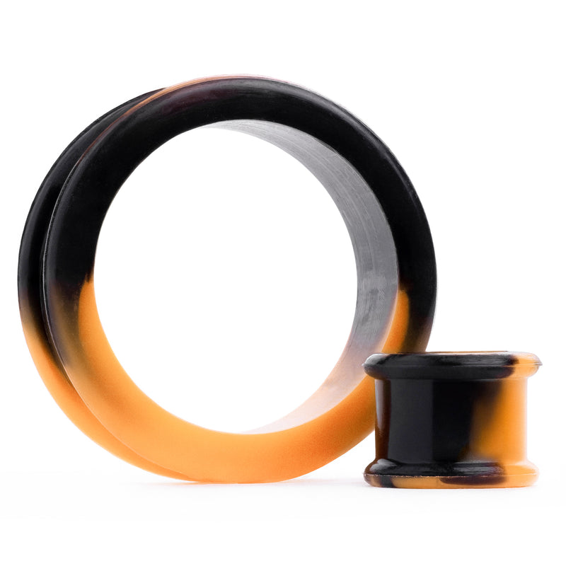 Tunnel d'oreille en silicone effet marbre orange et noir