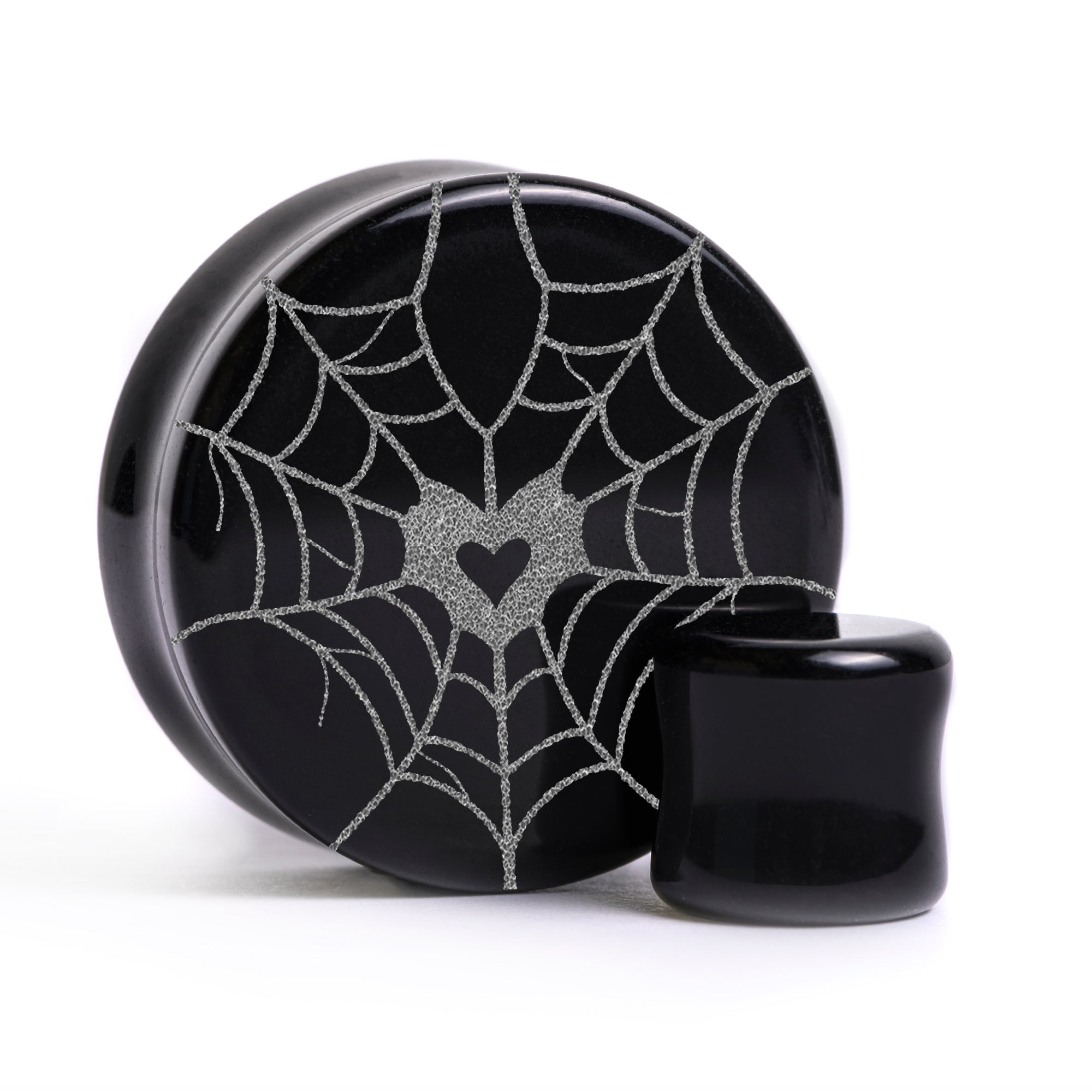 Web Heart Plug / Gauge - Black Glass | Flat Faced Double Flare
