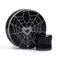 Plug / Gauge Cœur toile - Verre noir | Face plate double évasé