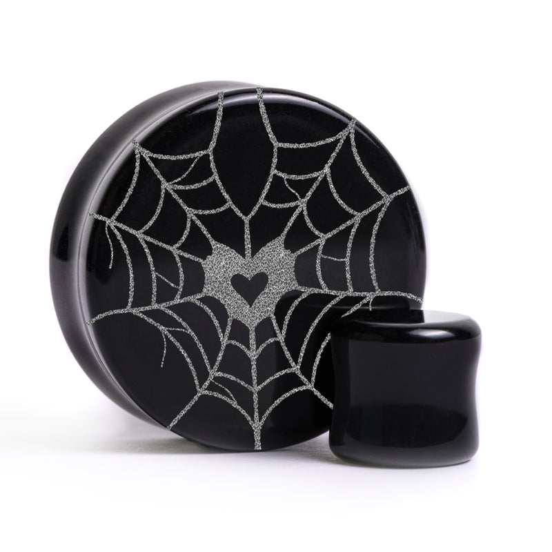 Plug / Gauge Cœur toile - Verre noir | Face plate double évasé