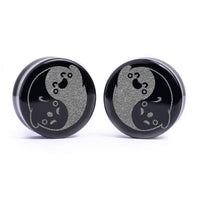 Plug / Gauge Fantômes Yin-Yang - Verre noir | Face plate double évasé