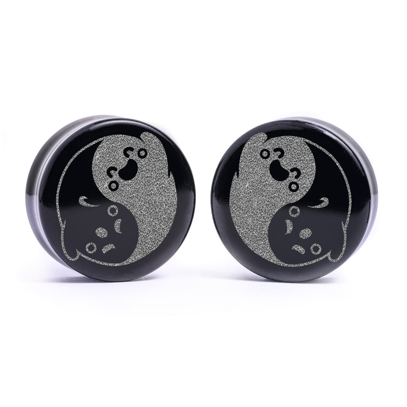 Plug / Gauge Fantômes Yin-Yang - Verre noir | Face plate double évasé