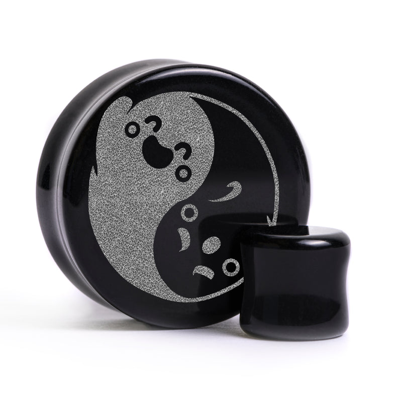 Plug / Gauge Fantômes Yin-Yang - Verre noir | Face plate double évasé
