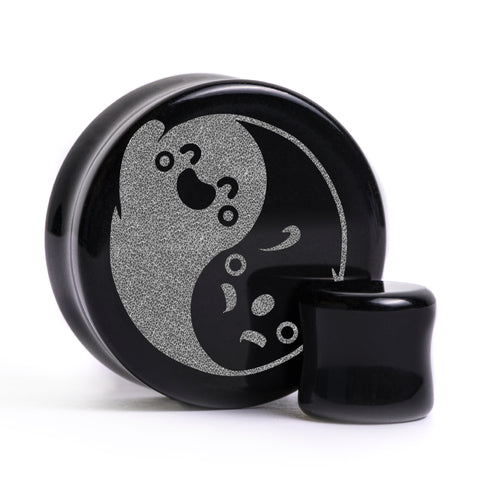 Yin-Yang Ghosts Plug / Gauge - Schwarzes Glas | Flach Gesichtiges Doppelflare