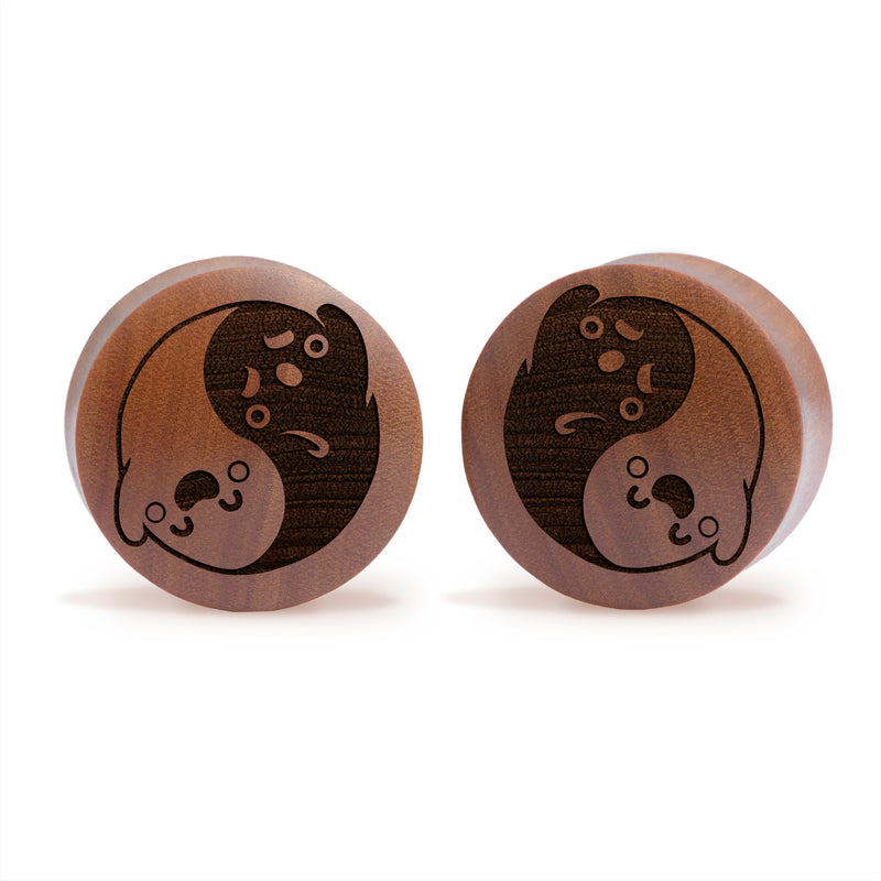 Plug / Gauge Fantômes Yin-Yang - Bois de Saba | Convexe double évasé