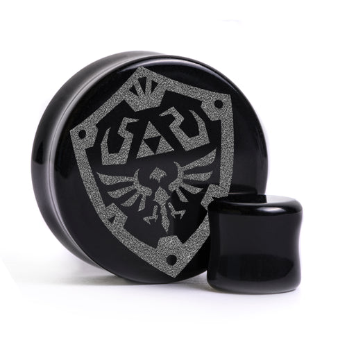 Zelda Hylian Shield Plug / Gauge - Black Glass | Flat Faced Double Flare