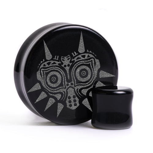Zelda Majoras Mask Plug / Gauge - Schwarzes Glas | Flach Gesichts Doppelflansch