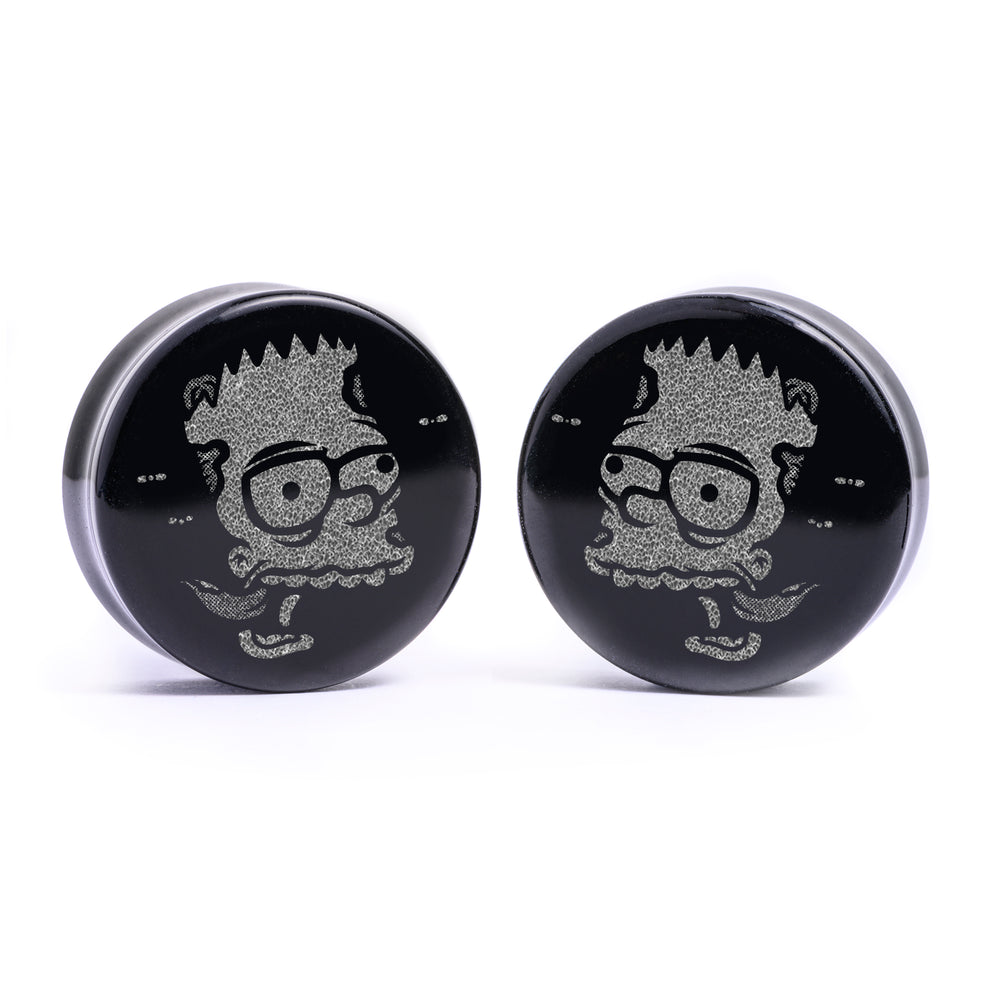 Zombie Bart Plug / Gauge - Schwarzes Glas | Flach Gesichtiges Doppel Flare