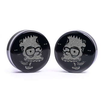 Zombie Bart Plug / Gauge - Schwarzes Glas | Flach Gesichtiges Doppel Flare