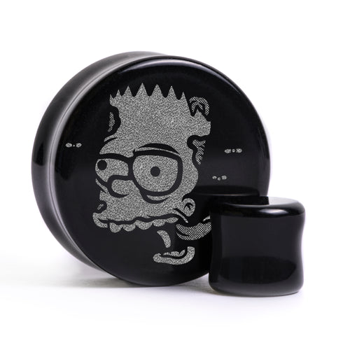 Zombie Bart Plug / Gauge - Schwarzes Glas | Flach Gesichtiges Doppel Flare